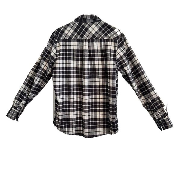 Jared Lang Men's Flannel Stretch Button Work Shirt Gray/White Plaid • Medium - Picture 3 of 9